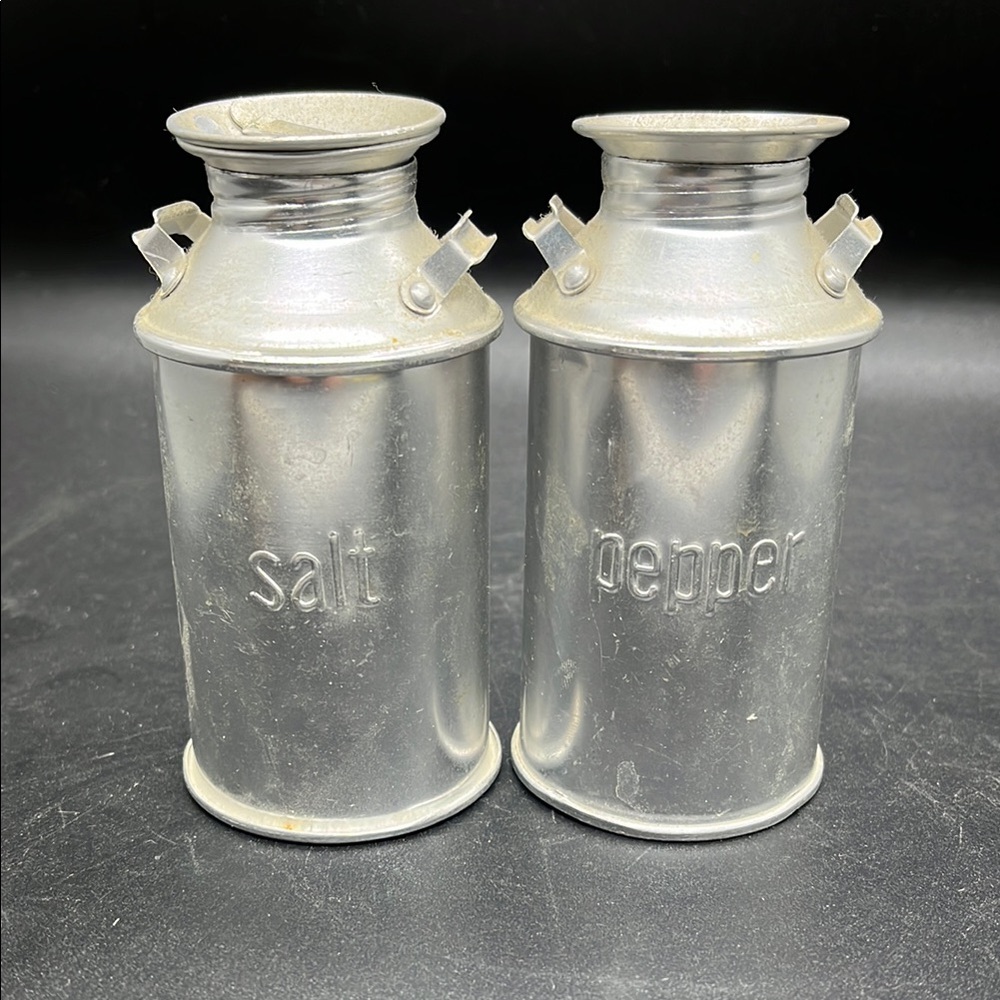 Milk Jug Silver Tin Salt and Pepper Shakers Farmhouse